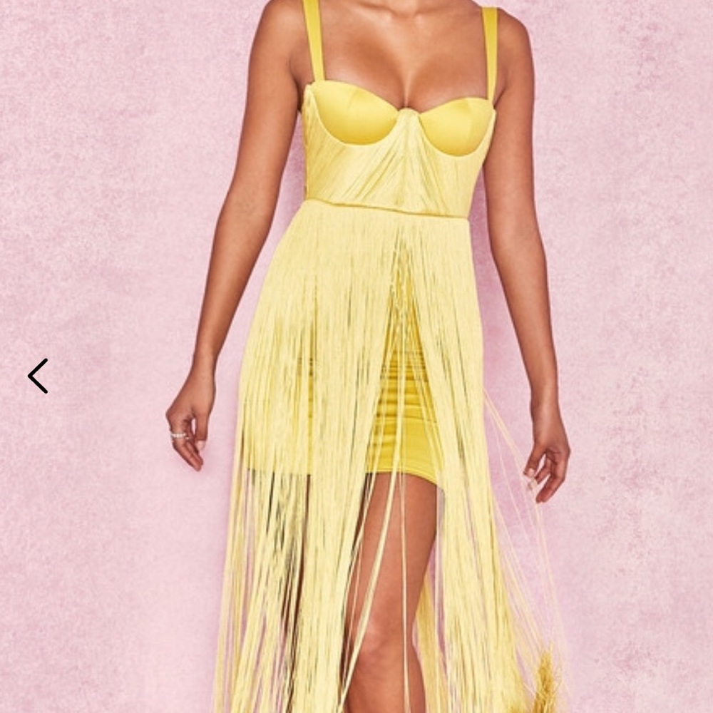 EMEE Acid yellow satin fringe dress